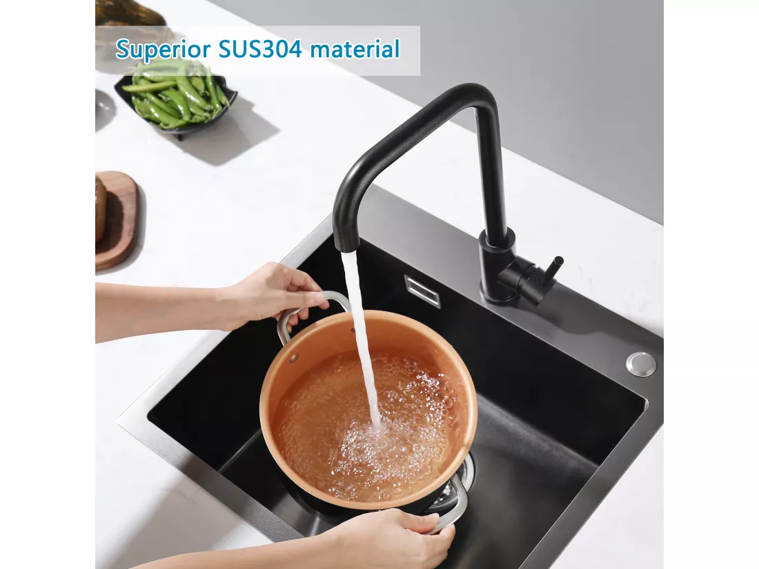 CECIPA MAX Robinet Cuisine Noir Nacré, Mitigeur Cuisine Noir Mat à Poignée Unique, Rotation à 360°, Robinet Mitigeur Cuisine en Acier Inoxydable