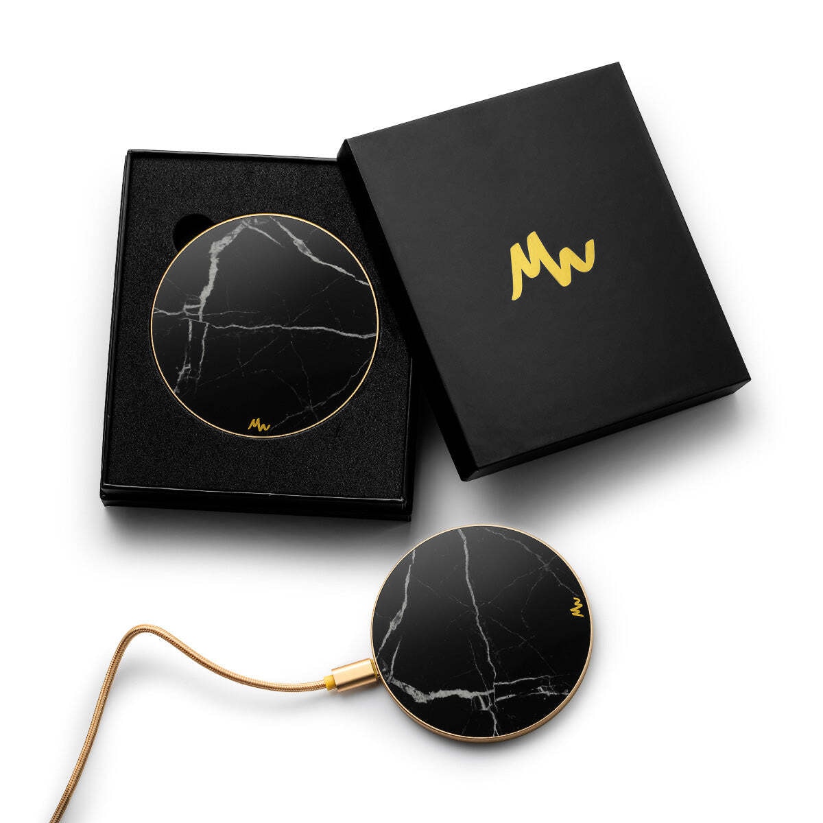 Marie Wolt trådløs lader - Black Marble/Gold