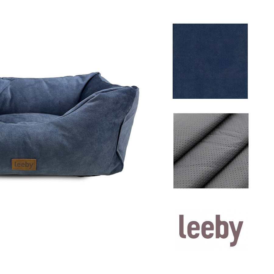 Cama para cães Leeby, azul marinho, com capa impermeável e removível.