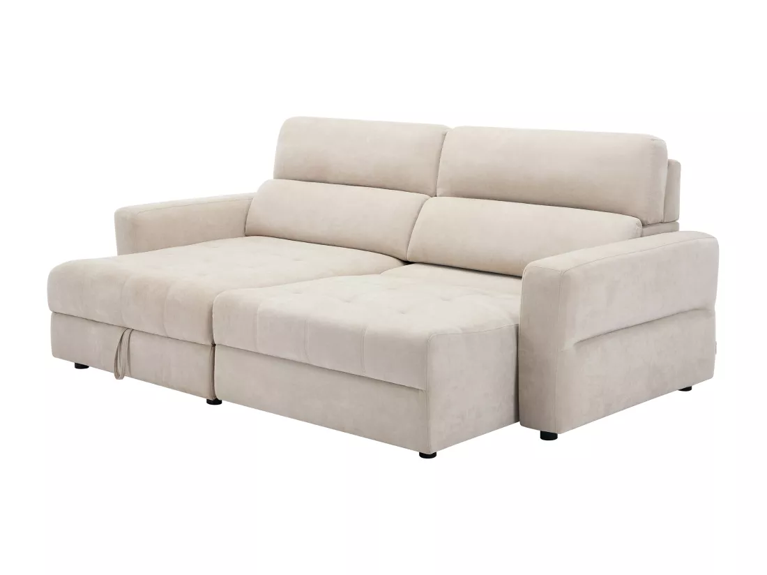Canapé d'angle gauche relax électrique avec assise coulissante en tissu beige OLMERIO