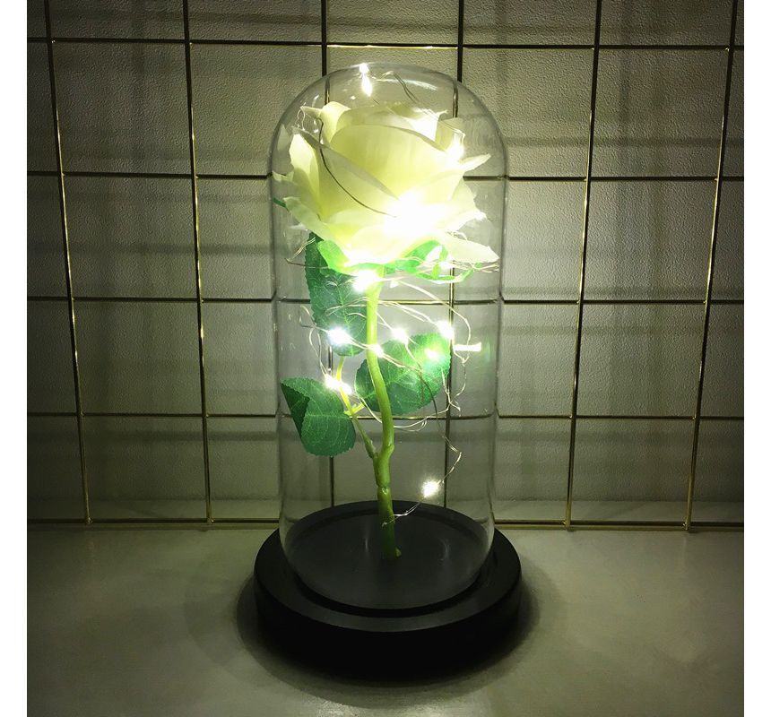 HOMTEC - Kunstbloem met glazen koepeldisplay en lichtsnoer