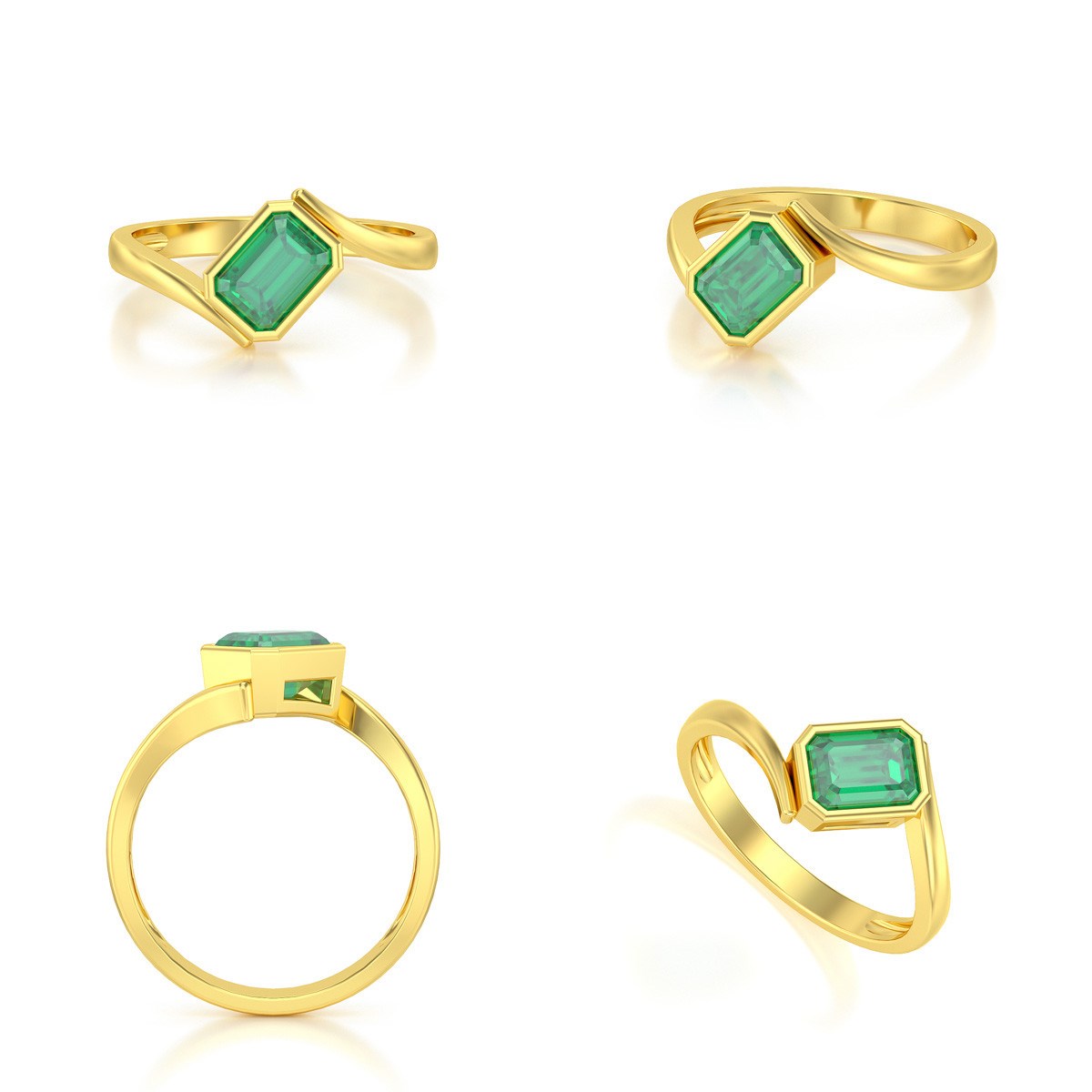 Bague ADEN Or 585 Jaune Emeraude 2.26grs