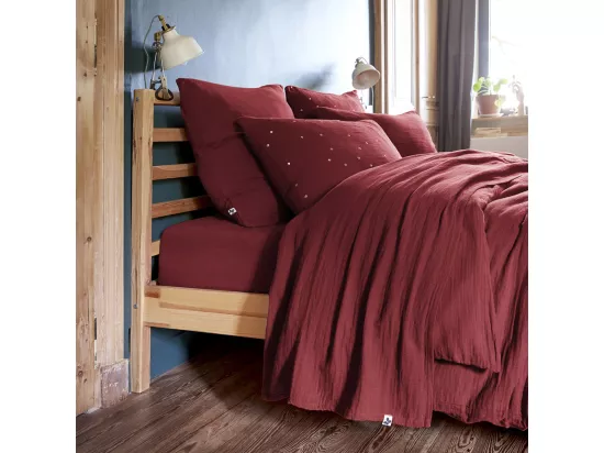 OUREA - Drap Plat 240x300cm Gaze de Coton Lie de Vin