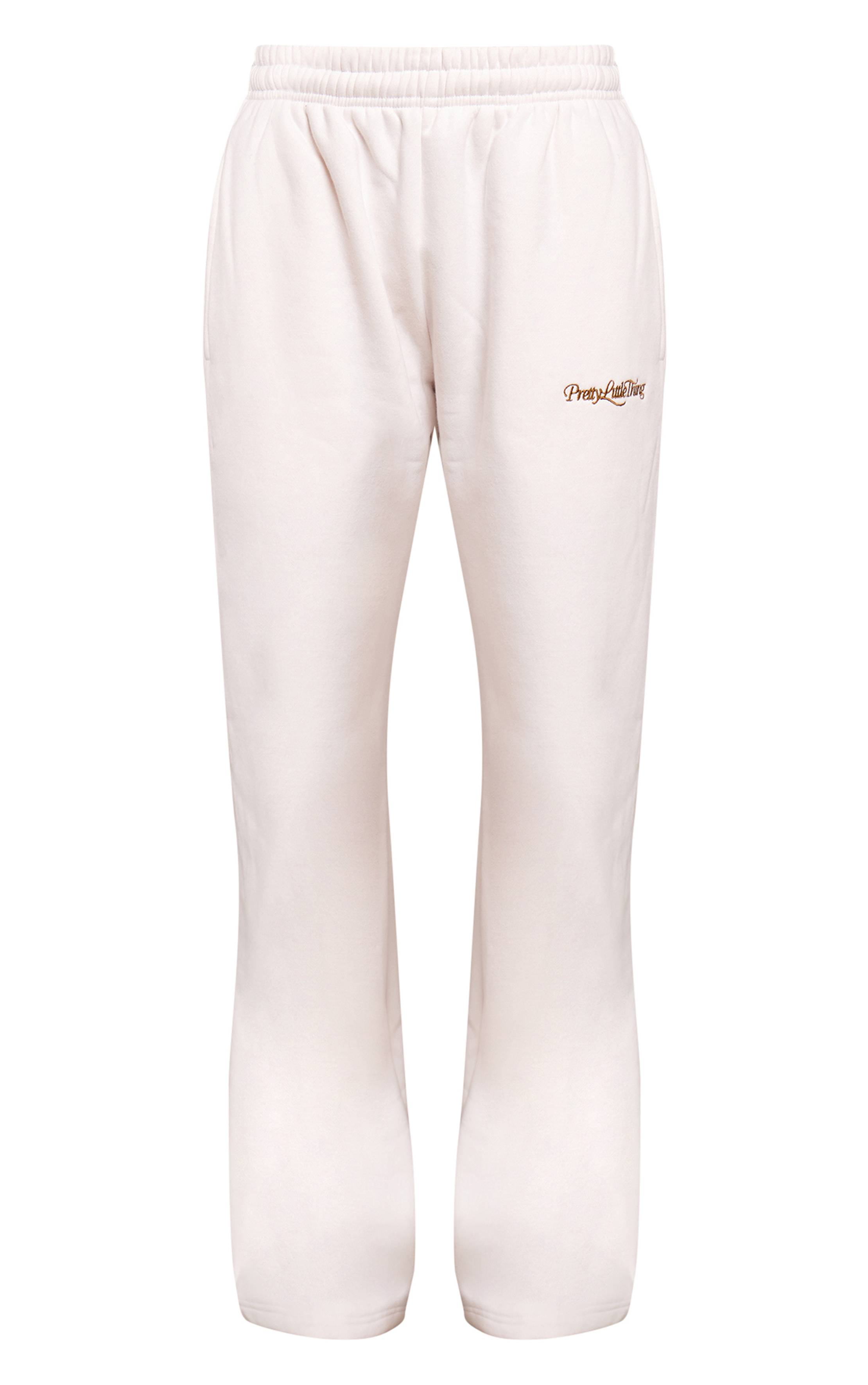 Crème Prettylittlething Pantalon De Jogging Droit En Molleton De Coton