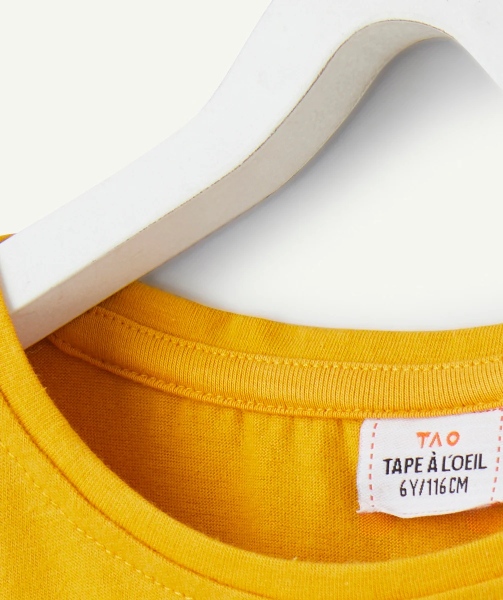 T-SHIRT MANCHES COURTES FILLE EN COTON BIO JAUNE AVEC MESSAGE 