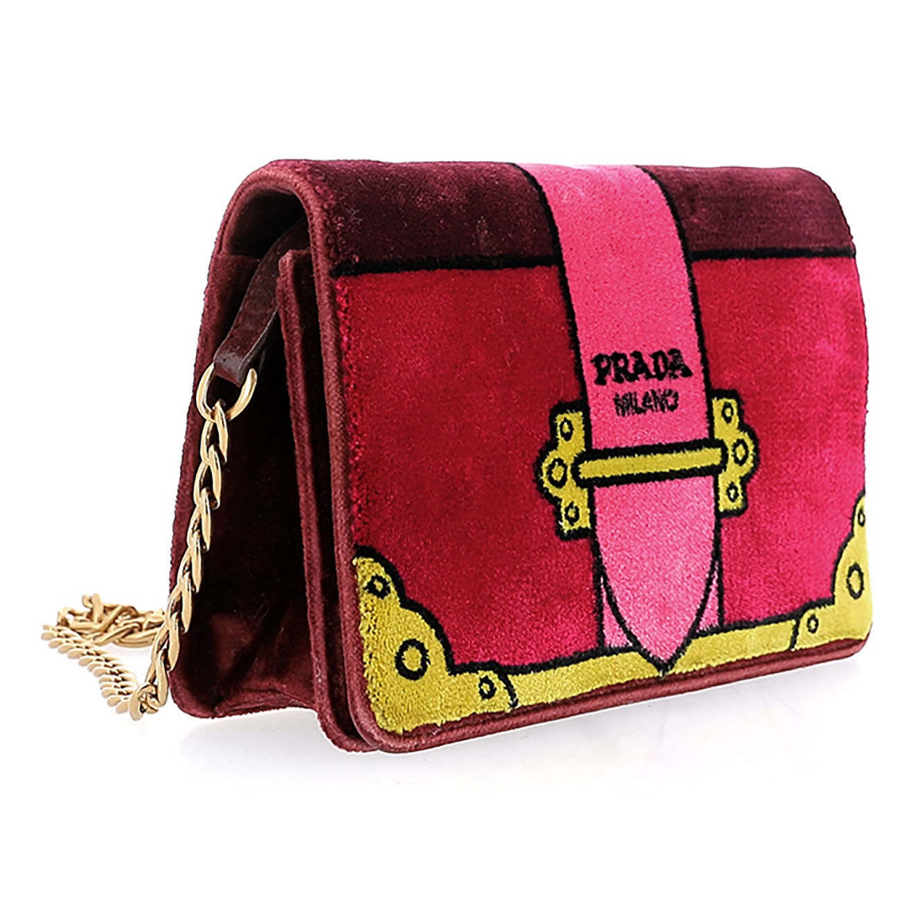 Prada Sac bandoulière Cahier en Velours rose - Très bon état - L.18 cm