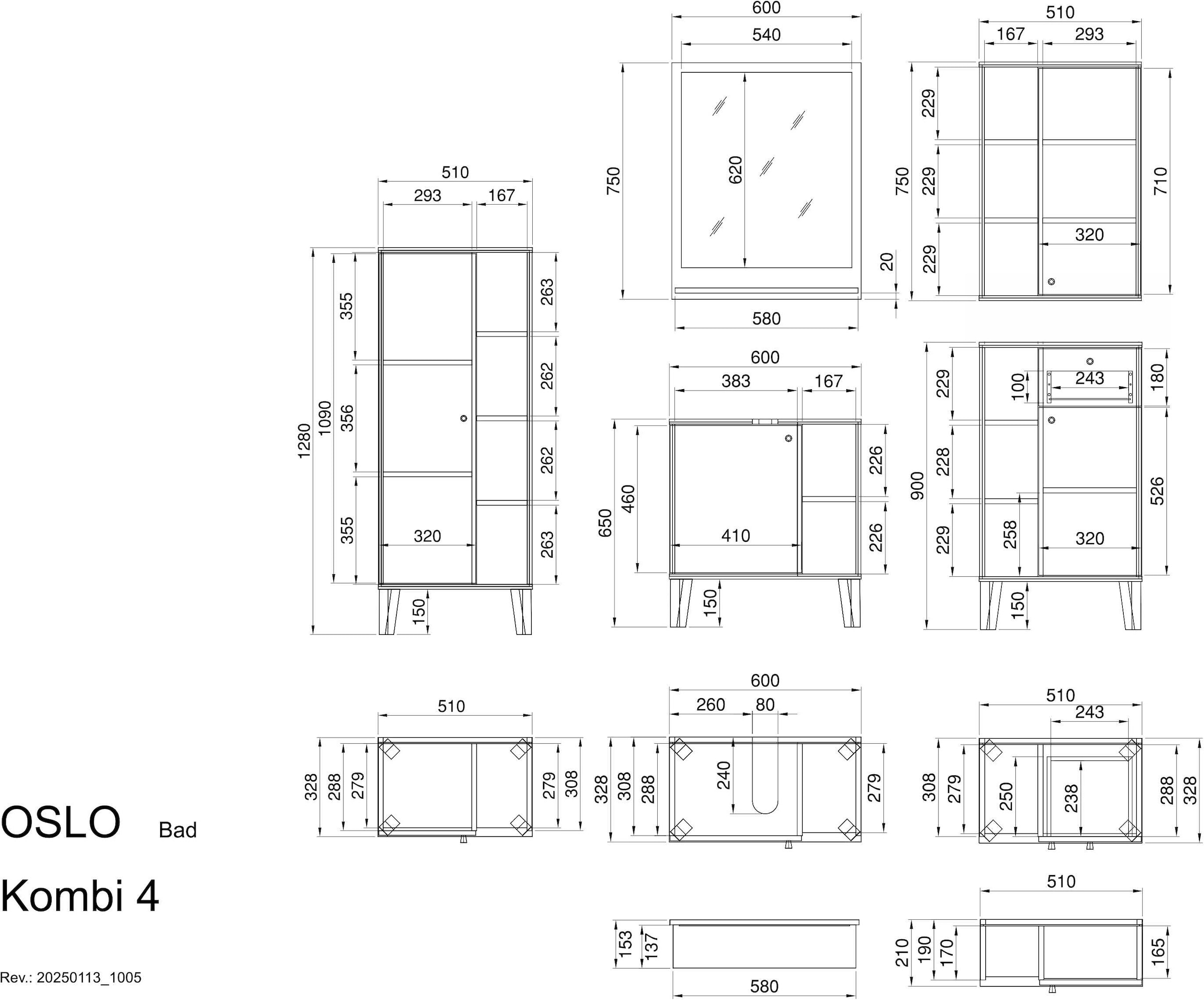 INOSIGN Badmöbel-Set »OSLO, Bad im skandinavischen Design, 5-teiliges Badezimmer« Set, 5 Stk. tlg.