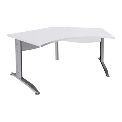 Bureau symétrique 120° IDRA - L180 cm - Pieds aluminium - plateau Blanc perle