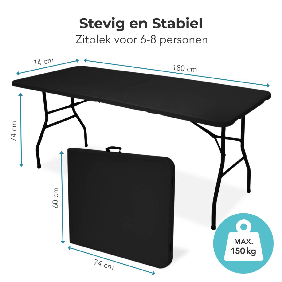 LifeGoods 180x70 cm Inklapbare tafel - Black