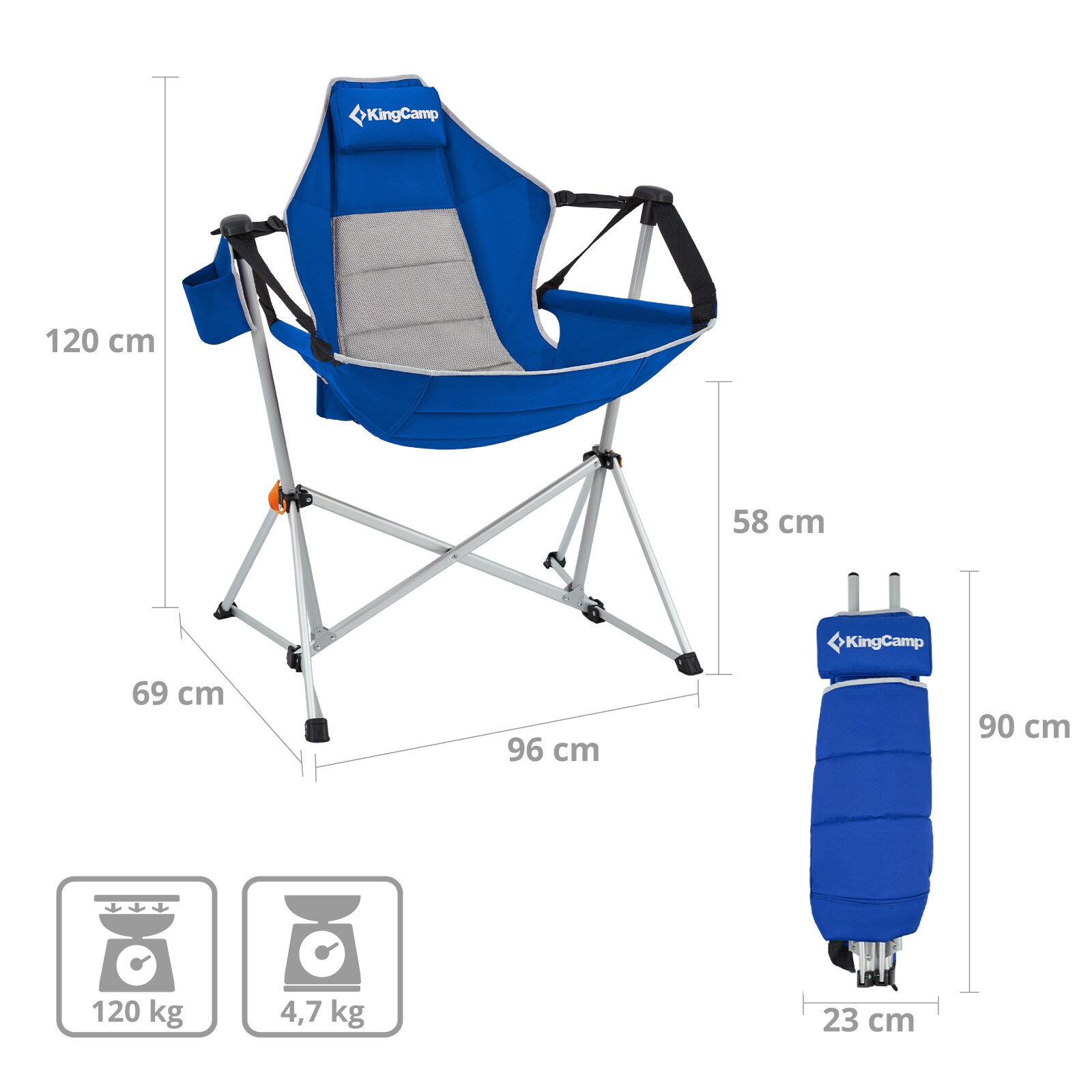 KINGCAMP Campingstuhl Orchid Schaukel Stuhl Camping Sessel Verstellbar Alu 120kg Farbe: Blue