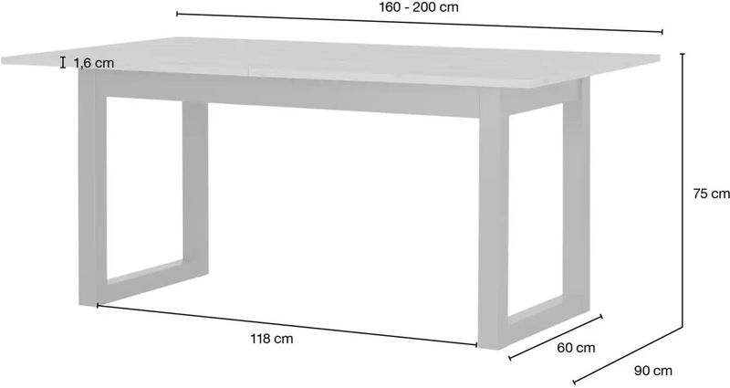 Eettafel Damian - Wit - 160/200 x 90 cm - Verlengbaar