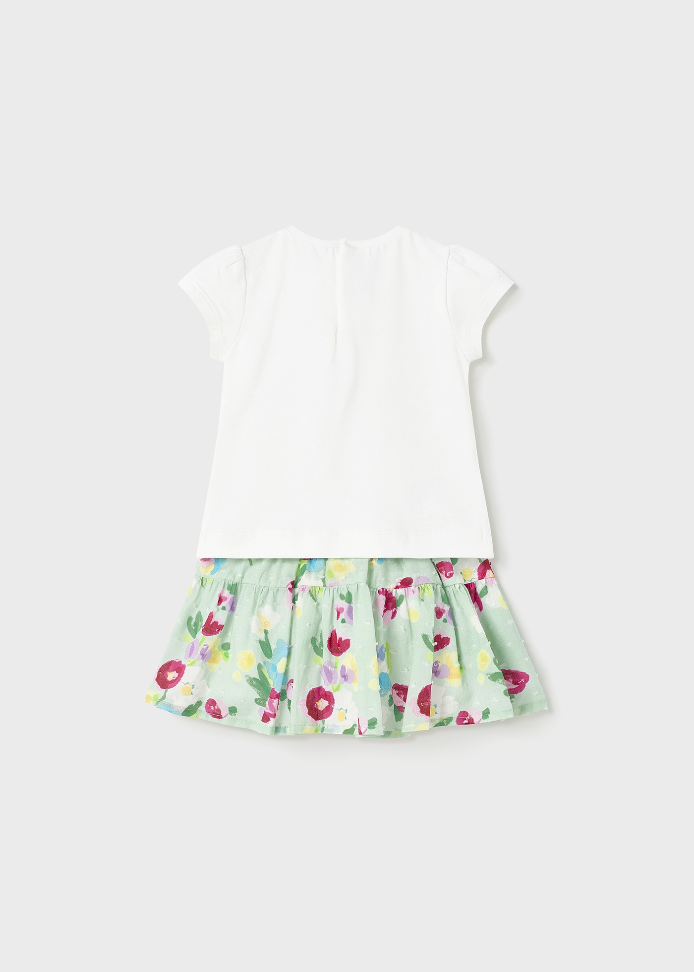 Conjunto de duas peças com saia de algodão estampada para bebê