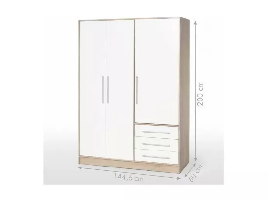 Armoire - Bois aggloméré chêne et blanc - Chambre - 144,6 cm