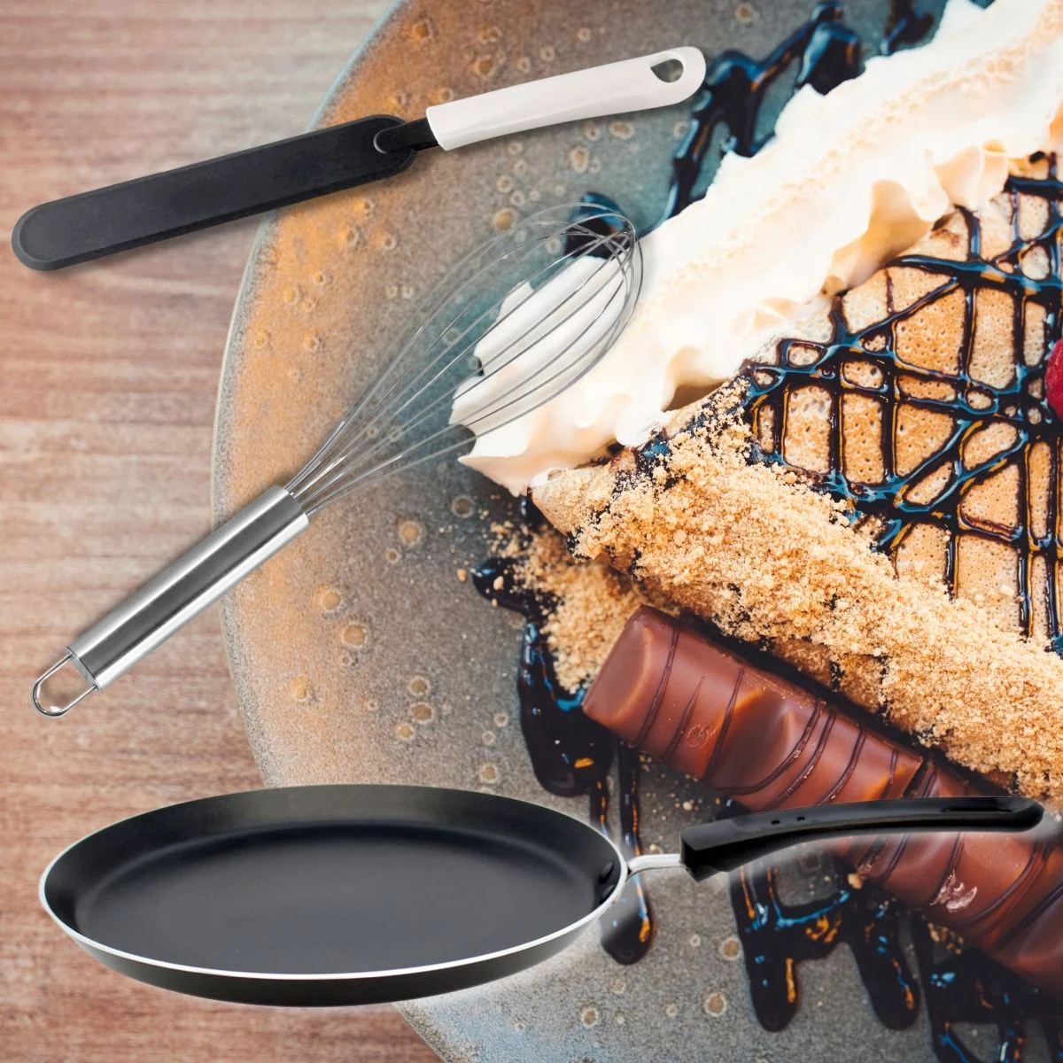 Ensemble spécial crêpes avec poêle, fouet et crêpière Bratprofi Elo