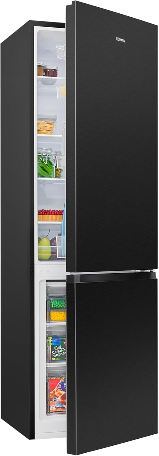 Bomann Kühlschrank mit Gefrierfach | Energieklasse D | 180cm | Kühl Gefrierkombination leise 39 dB | 4 Ablagen & 3 Schubladen | Türanschlag wechselbar | 269L Kühlgefrierkombi | KG 184.1 schwarz