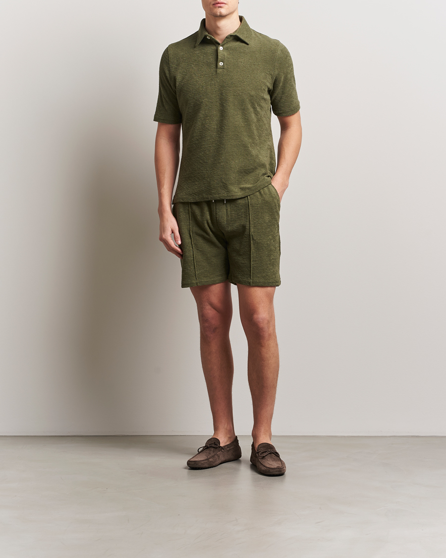 Stenströms Terry Slub Cotton Polo Green