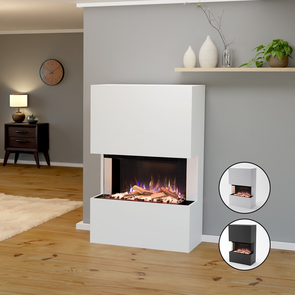Glow Fire 'Portia 3-zijdig' elektrische haard | LED vrijstaande haard in zwart met verwarming (1500 W) | HxBxD: 140x100x45 cm