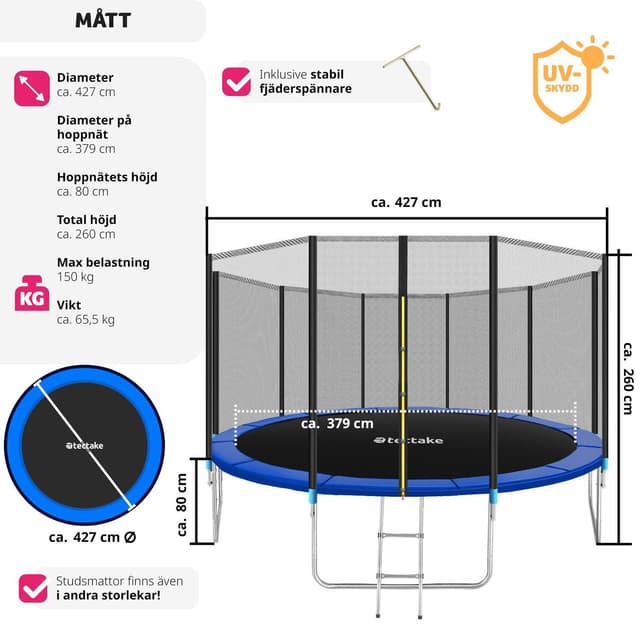 Trampolin med sikkerhedsnet