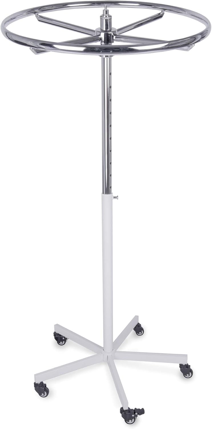 Konfektions Rundständer rollbar höhenverstellbar 110-175cm Sternenfuß weiß Neuware, sehr gut erhaltener Ring Ø85cm verchromt - Kleiderständer stabil, Garderobenständer, Rollständer