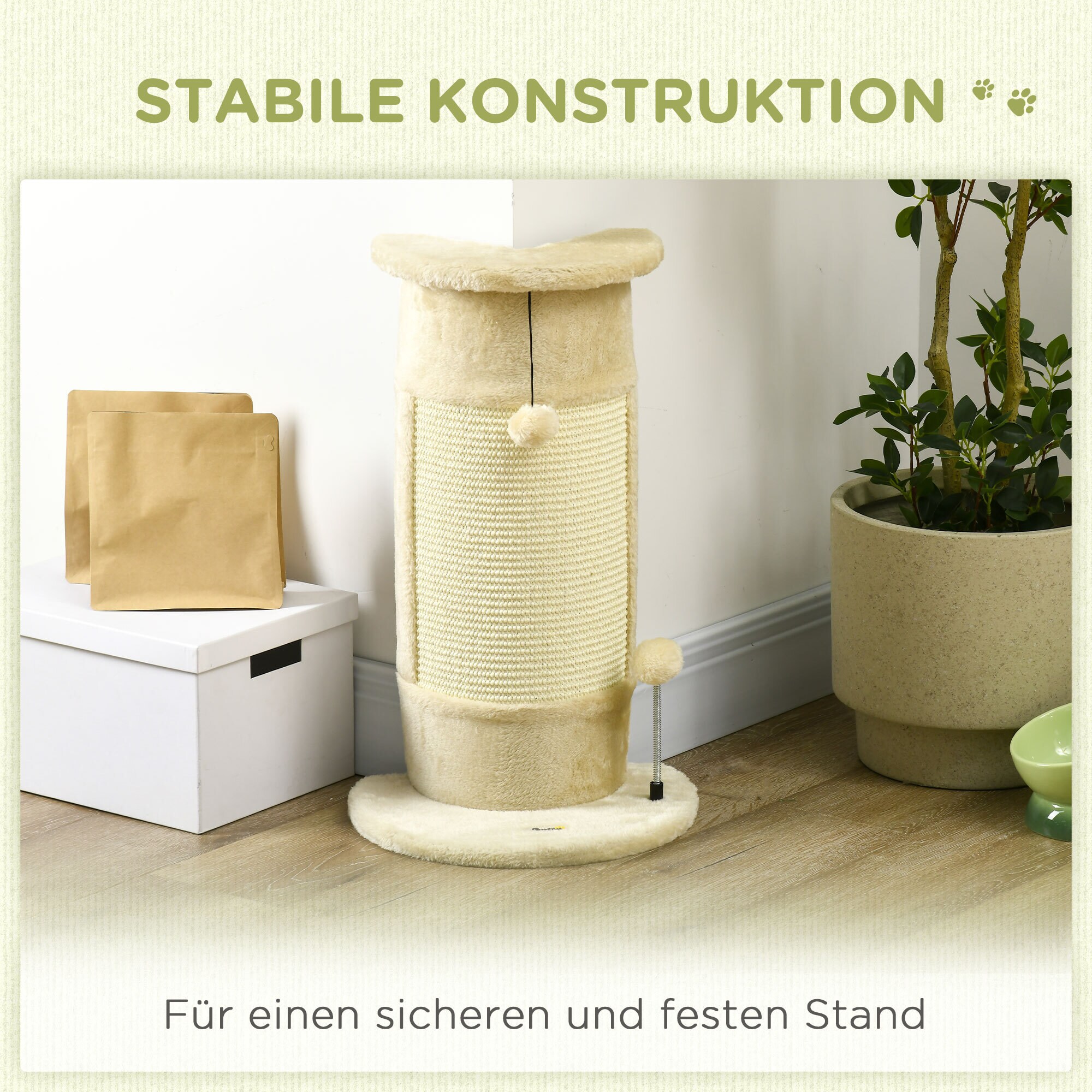PawHut Kratzbaum mit eckigem Sisalkratzbaum grau 34L x 25,5B x 58H cm