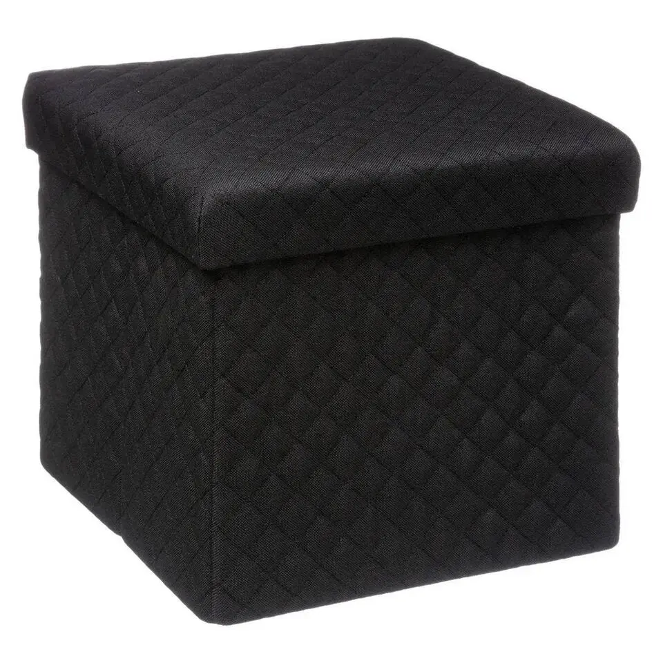 5Five Poef/Hocker/opbergbox - zwart - polyester/mdf - 31 x 31 cm