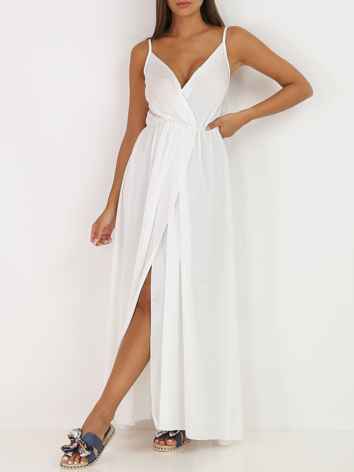 Robe portefeuille satinée- Blanc