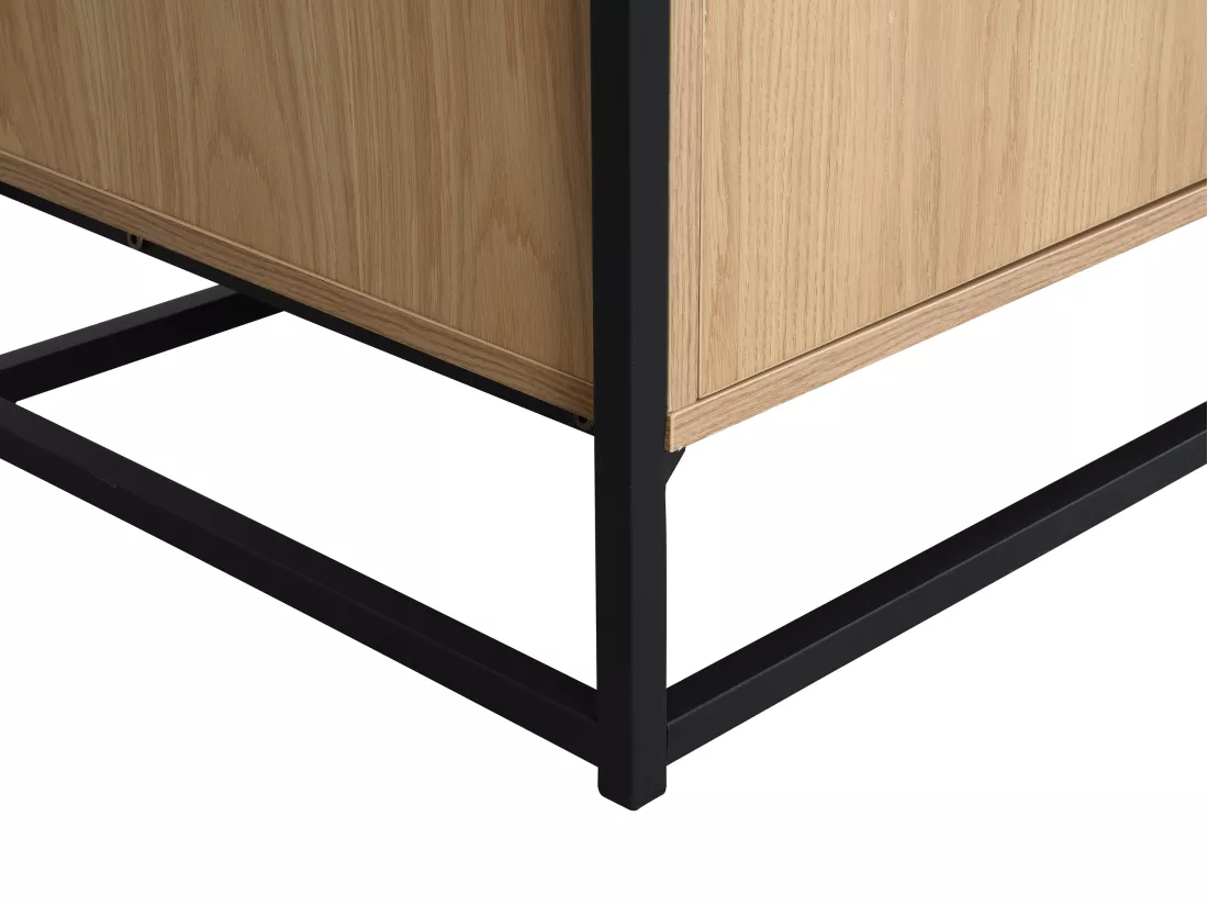 Buffet avec 3 portes en MDF, verre trempé et métal - Naturel clair - CAMATA