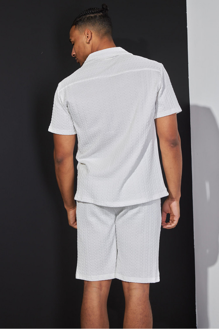 Ensemble 2 pièces chemise + short blanc à motif vague