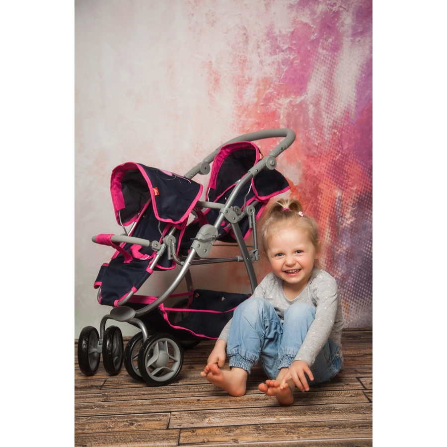 knorr toys® Zwillingspuppenwagen Milo - flying hearts blue pink blau