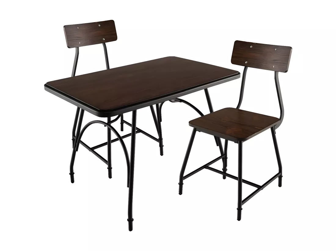 Ensemble de Table à Manger 3 Pièces, Table de Cuisine Rectangulaire et 2 Chaises pour 2 Personnes, avec Structure en Métal, pour Cuisine, Coin Repas, Restaurant, Marron (1 Table+2 Chaises)