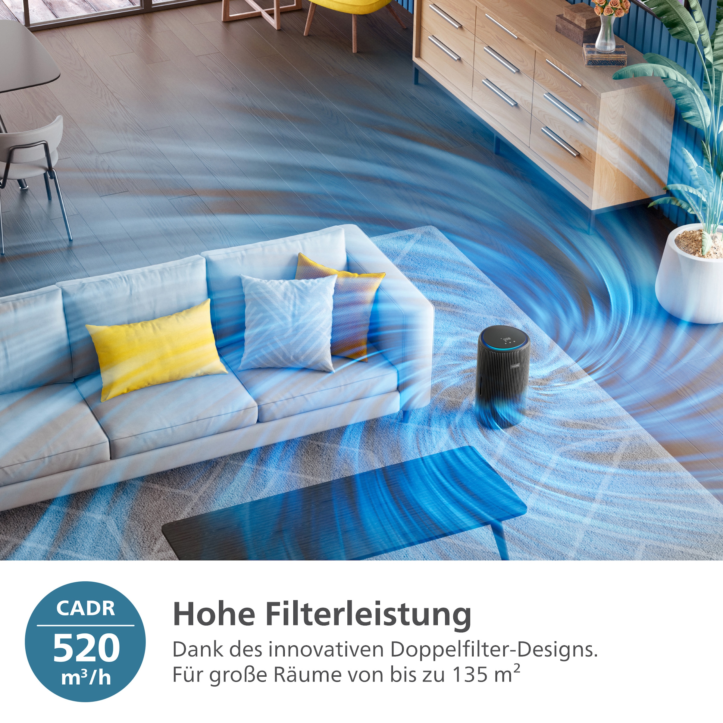Philips Luftreiniger »AC3221/13 PureProtect 3200 Series, Luftreinigungsrate (CADR) 520 m³/h« für 135 qm Räume 3-Schichten-HEPA-Filtersystem, leise