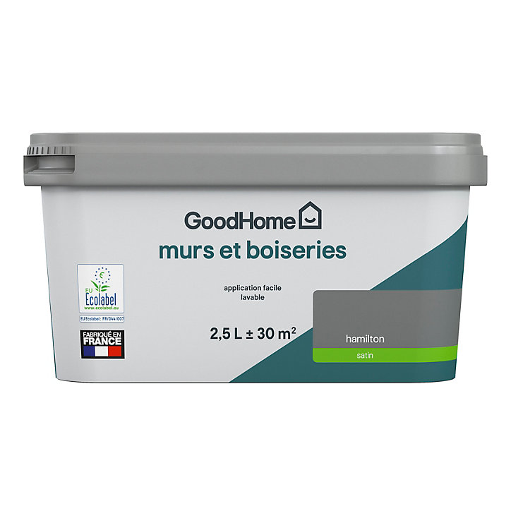 Peinture intérieure couleur Murs et boiseries GoodHome Hamptons gris 2,5L