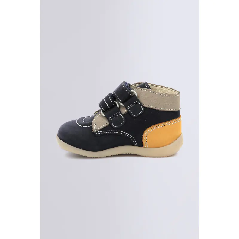 BONKRO MARINE KAKI JAUNE BOTTILLONS Cuir Garçon