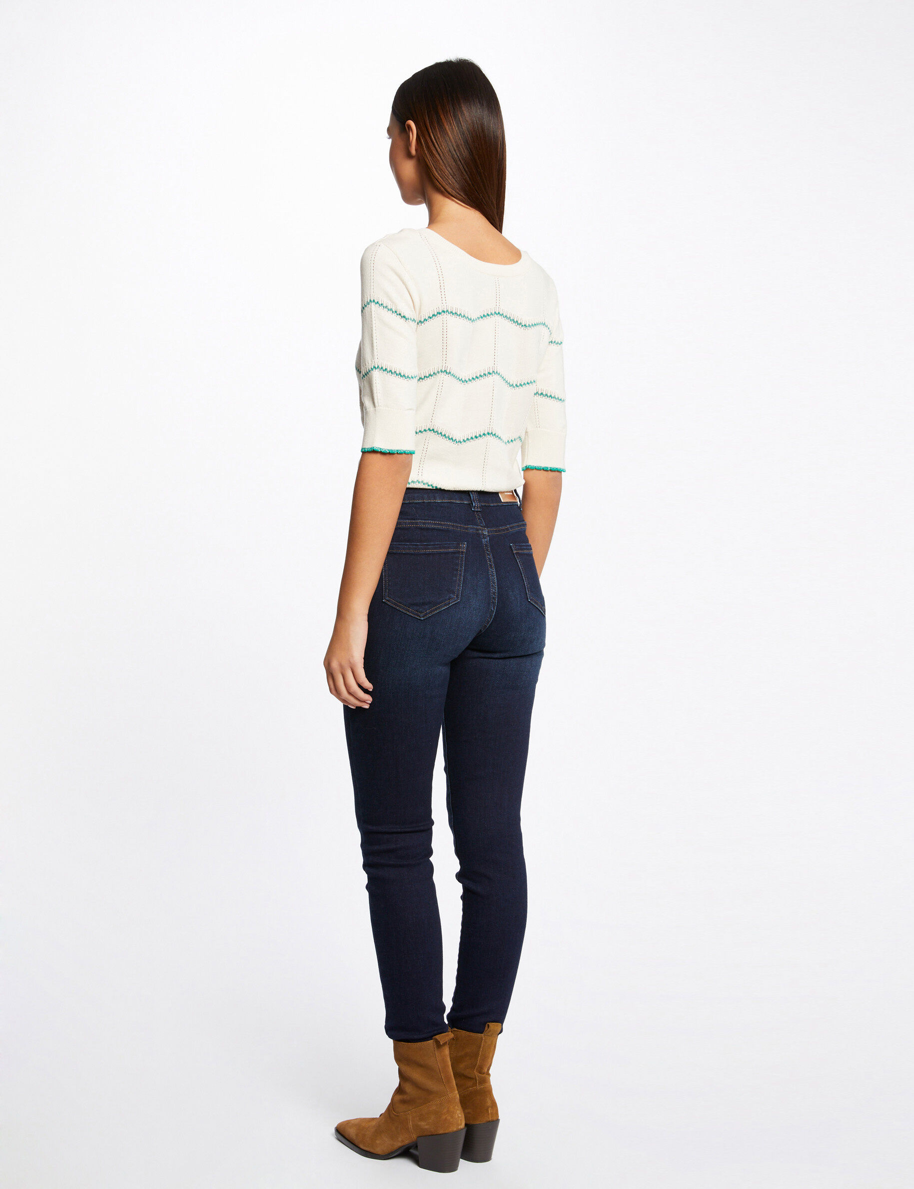 Pull manches courtes à rayures ivoire femme - ivoire