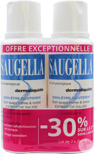Saugella Dermoliquide Soin Lavant Pour L’hygiène Intime Quotidienne Des Femmes Adultes 2x250ml