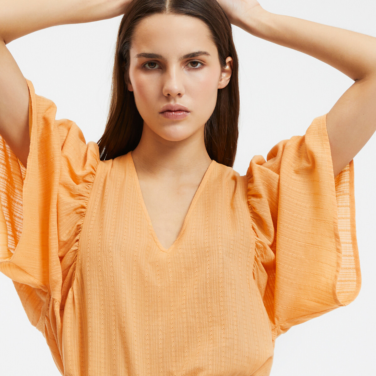 COLEÇÃO LA REDOUTE<br>Blusa com decote em V e mangas borboleta