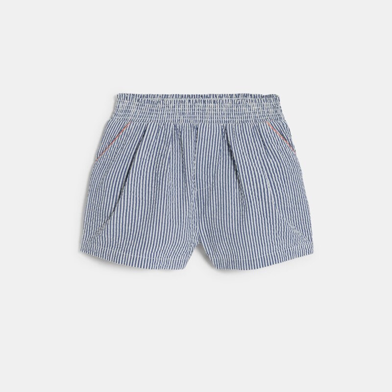 Tee-shirt animaux blanc et short seersucker bleu bébé fille Blanc