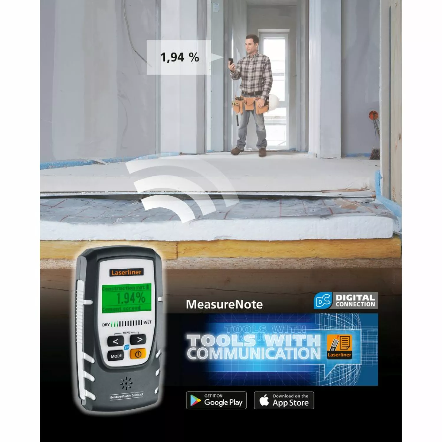 Laserliner MoistureMaster Compact Plus Vochtigheidsmeter met bluetooth