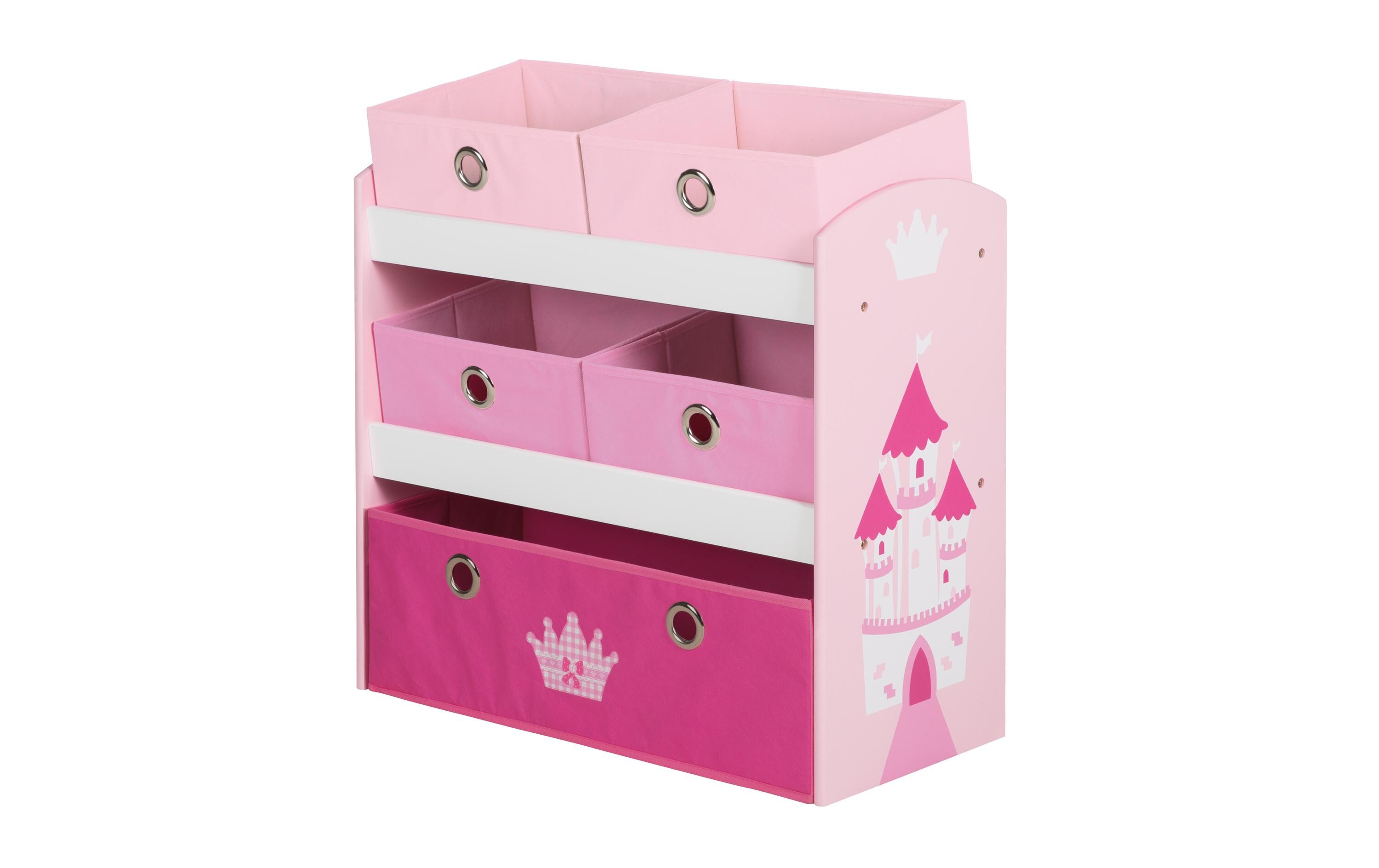 Regal Krone mit Aufbewahrungsboxen PinkSpielzeugregal mit 5 Stoffboxen