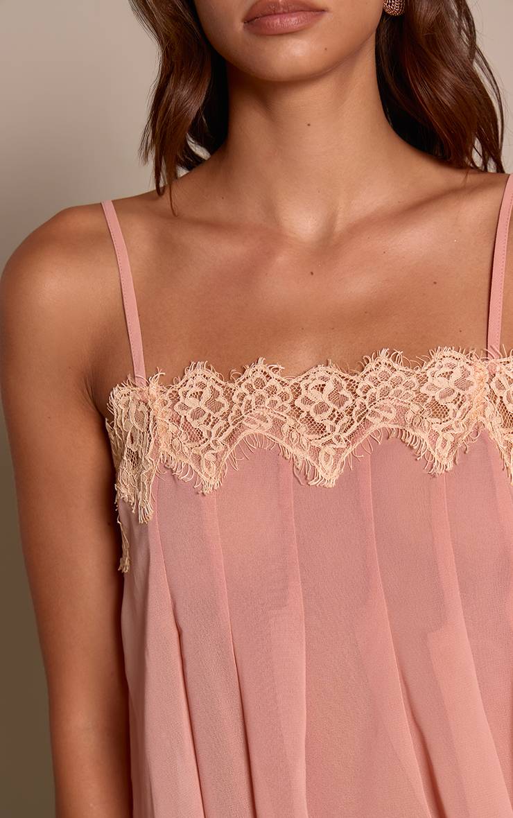 Rose Caraco En Mousseline Avec Détails En Dentelle