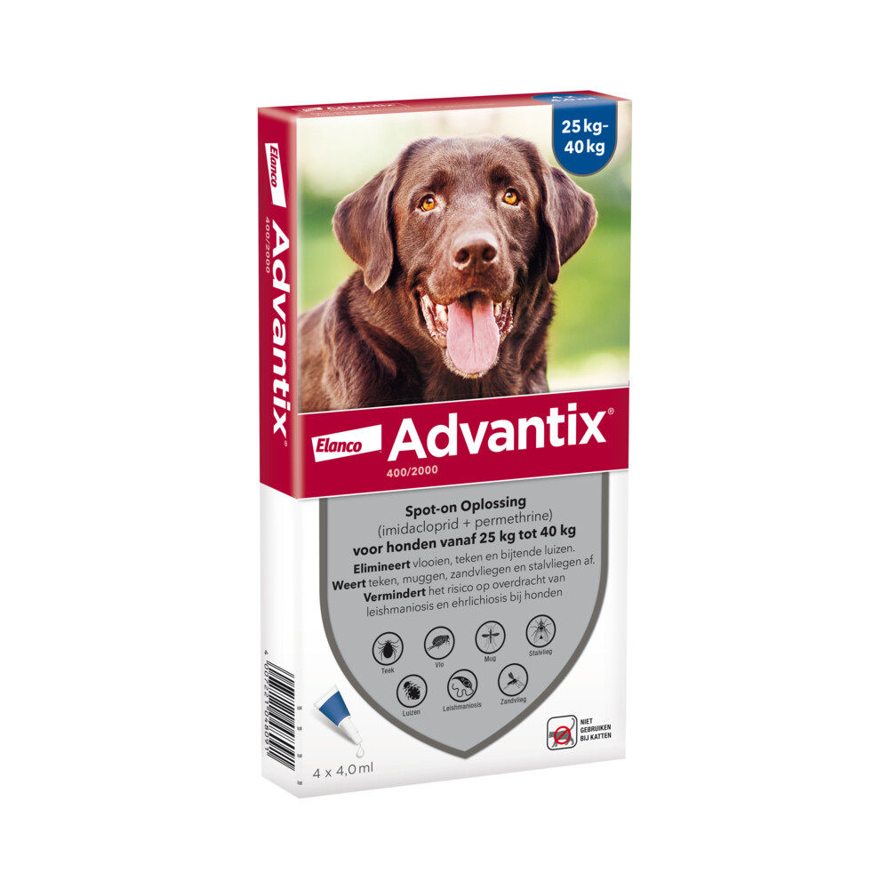 Advantix Spot On 400 Anti Vlooien en Teken Druppels Hond 25 - 40 kg4 pipetten