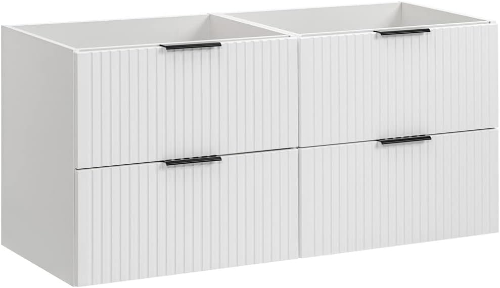 Lomadox Badmöbel Waschtisch-Unterschrank 120 cm weiß matt mit gerilllter Front, Wotaneiche, Waschbecken Badschrank mit 4 Softclose-Auszügen, B/H/T 120,6/59,2/46,5 cm