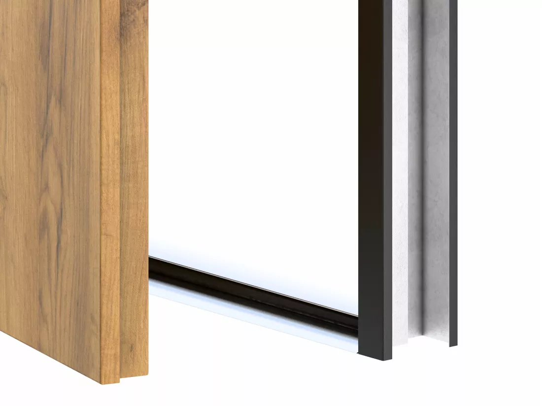 Porte d'entrée pleine en acier H207 x L100 cm - Effet chêne avec rayures noires - poussant droit - COBRITA