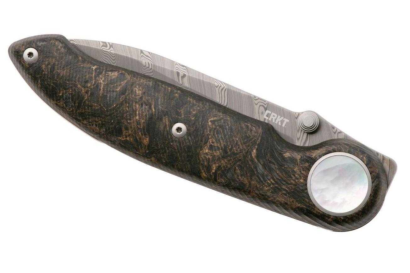 CRKT Pursue 4010 Super Dense Twist Damasteel, Contoured Dark Matter FatCarbon, zakmes, Michael Walker design
