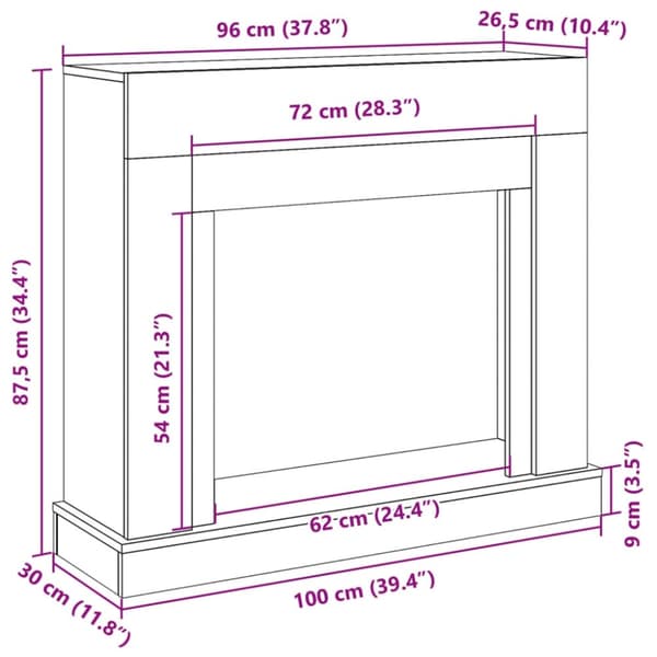 vidaXL Peisramme svart 100x30x87,5 cm konstruert tre