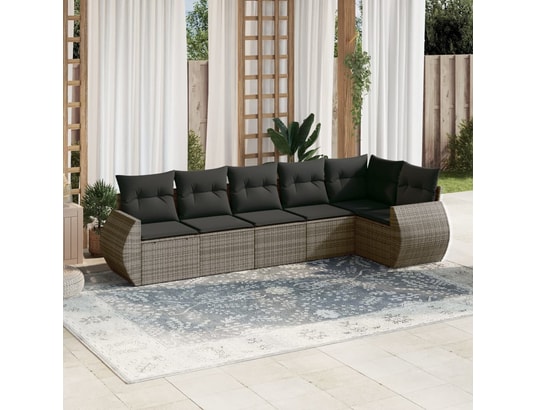 VIDAXL - Salon extérieur Salon de jardin 6 pcs avec coussins gris résine tressée