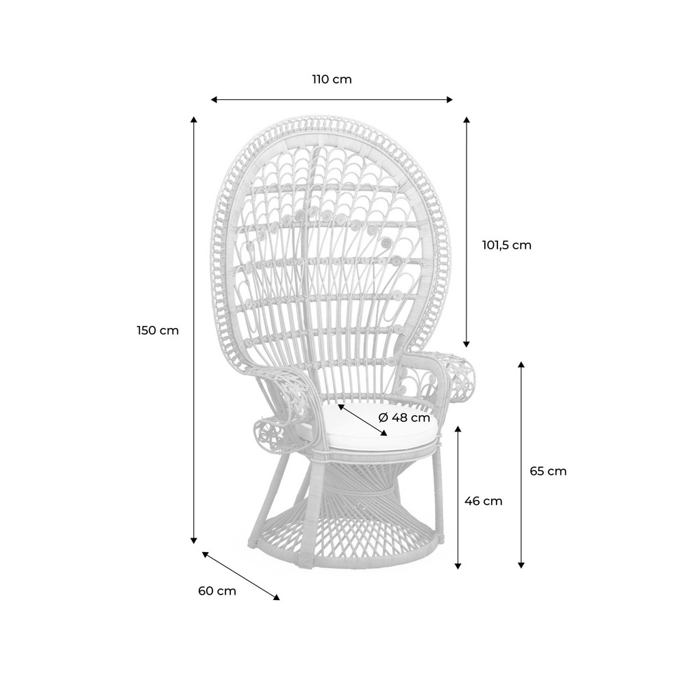Fauteuil vintage en rotin avec coussin d'assise. Mahe. L 110 x p 60 x h150cm