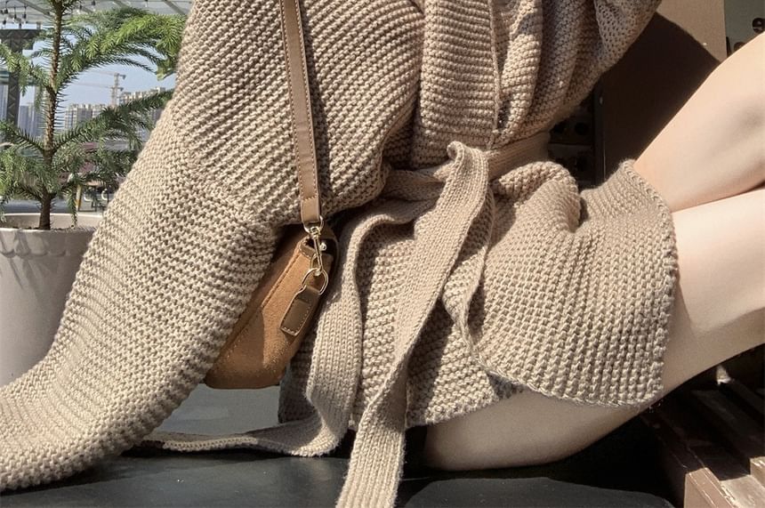 Doowex - Effen cardigan met sjaalkraag en riem