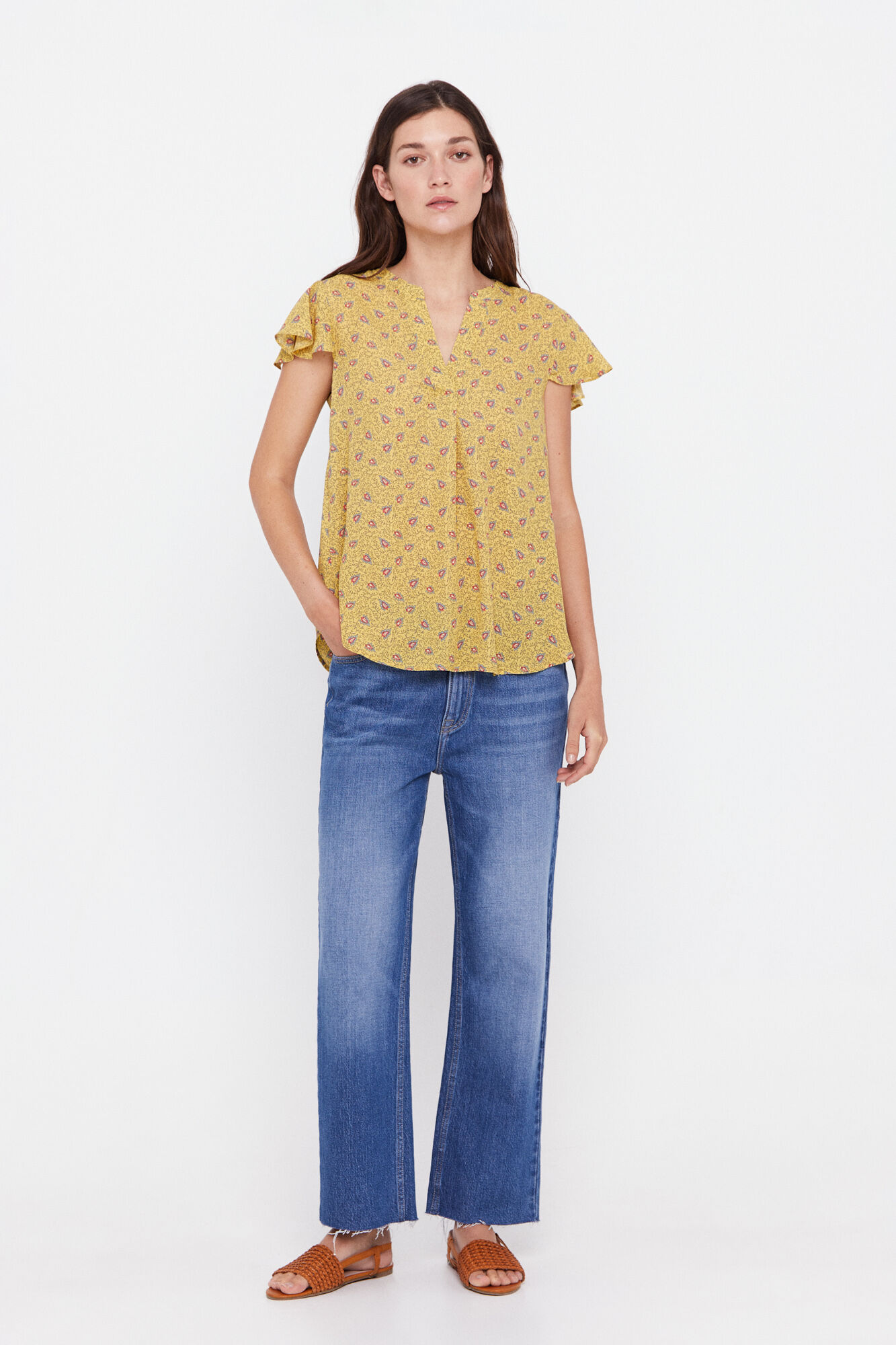Blusa com mangas franzidas - Cáqui