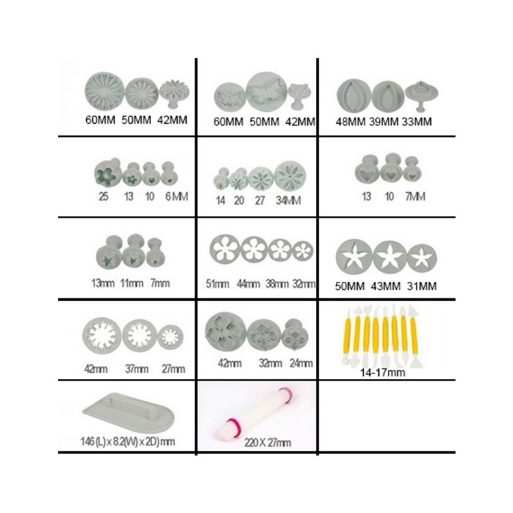 (45-tlg. Set) Kuchen Deko Kit inkl. Ausstechformen Keksausstecher mit Stempel - Weiss